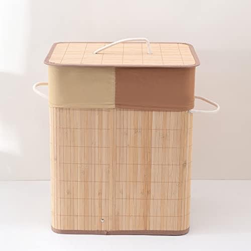 SAVYA HOME Bamboo Laundry basket with lid | Laundry bags for clothes | Foldable & Durable with liner bag | Perfect cloth basket, toys organiser storage | Light Brown (Pack of 1)