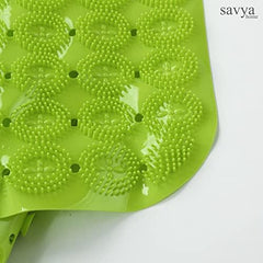 Savya Home Anti Skid Bath Mat for Bathroom, PVC Bath Mat with Suction Cup, Machine Washable Floor Mat (67x37 cm)| Light Blue & Green