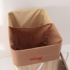 SAVYA HOME Bamboo Laundry basket with lid | Laundry bags for clothes | Foldable & Durable with liner bag | Perfect cloth basket, toys organiser storage | Light Brown (1) (1) (Pack of 1) (2)