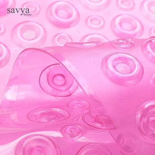 Savya Home Pack of 2 Nonslip Soft Rubber Bath Mat, Rain Mat for Bathtub and Shower, Anti Slip, Anti Bacterial, Machine Washable PVC Bath Mat for Bathroom | 65 x 36 cm | Pink & Blue
