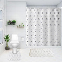 SAVYA HOME Shower Curtain (1) & Bathroom Mat (2) Set, Shower Curtains for Bathroom I, Waterproof Fabric I Anti Skid Mat for Bathroom Floor I Blue Printed, Pack of 3