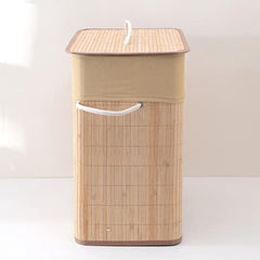 SAVYA HOME Bamboo Laundry basket with lid | Laundry bags for clothes | Foldable & Durable with liner bag | Perfect cloth basket, toys organiser storage | Light Brown (Pack of 1)