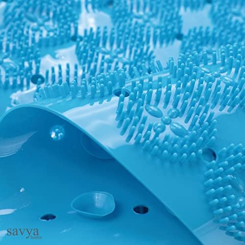Savya Home Anti Skid Bath Mat for Bathroom, PVC Bath Mat with Suction Cup, Machine Washable Floor Mat (67x37 cm)| Blue