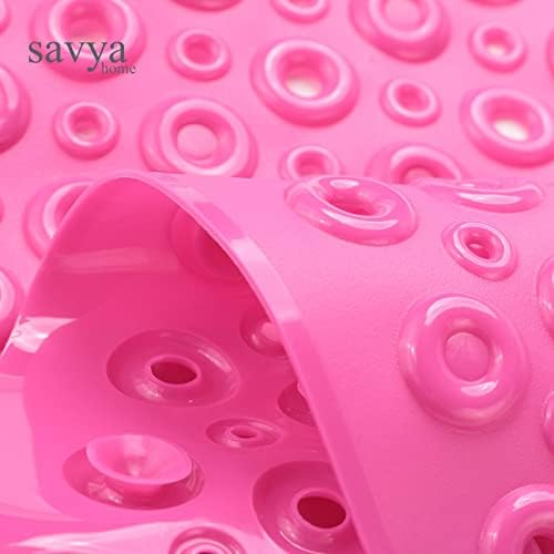 Savya Home Pack of 2 Nonslip Soft Rubber Bath Mat, Rain Mat for Bathtub and Shower, Anti Slip, Anti Bacterial, Machine Washable PVC Bath Mat for Bathroom | 65 x 36 cm |Light Blue & Pink
