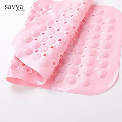 Savya Home Pack of 2 Diatom Mud Bathroom Floor Mat |71 x 35.5 cm|PVC Accu-Pebble Soft & Light Weight Anti-Skid Mat for Living Room,Bathroom/Shower Mat/Multipurpose(Pink)