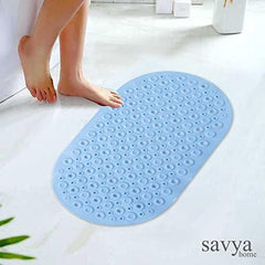 Savya Home Pack of 2 Nonslip Soft Rubber Bath Mat, Rain Mat for Bathtub and Shower, Anti Slip, Anti Bacterial, Machine Washable PVC Bath Mat for Bathroom | 65 x 36 cm |Blue