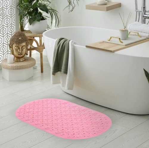 Savya Home Pack of 2 Nonslip Soft Rubber Bath Mat, Rain Mat for Bathtub and Shower, Anti Slip, Anti Bacterial, Machine Washable PVC Bath Mat for Bathroom | 65 x 36 cm |Light Blue & Pink