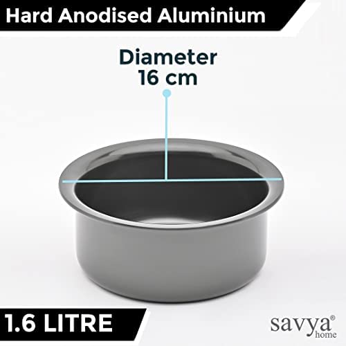 SAVYA HOME® Hard Anodised Tope (16 cm) - 1 L & Hard Anodised Saucepan with lid (16 cm) - 1 L Combo | Set of 2 |Heat Surround Cooking | Gas & Induction Cookware | Black