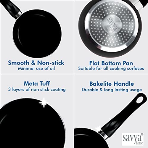 SAVYA HOME® Non-Stick Fry Pan - (18cm) 2.3mm & Hard Anodised Roti Tawa - 25cm Combo | Stove & Induction Cookware | Heat Surround Cooking | Riveted Handles