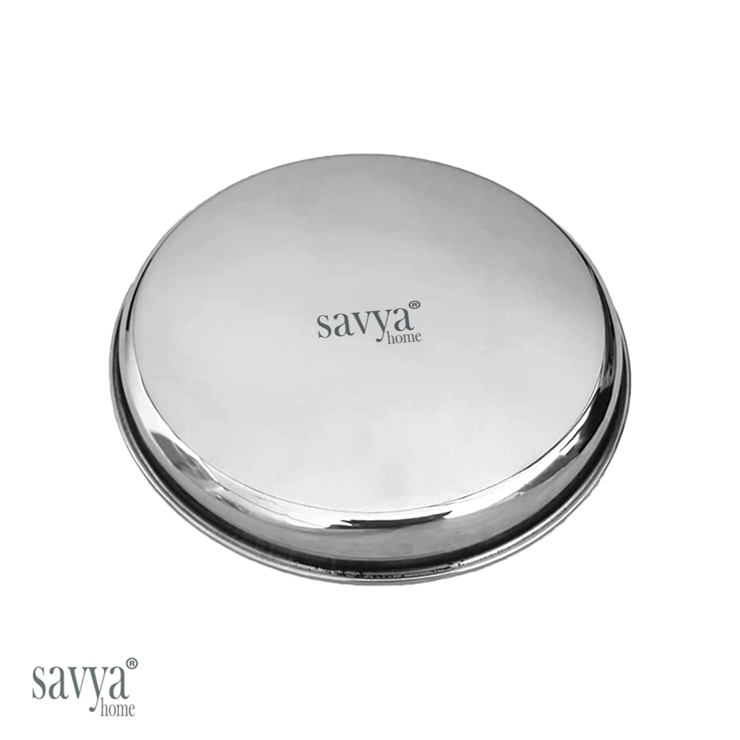 SAVYA HOME 6 Pcs Big Plate Set | Stainless Steel Dining Plate Set | Stainless Steel, Blunt Edges, Deep Base | Glossy Finish, Durable, Easy to Clean, Stackable | Steel Plates for Lunch, Breakfast, Dinner