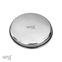 SAVYA HOME 4 Pcs big Plate Set | Stainless Steel Dining Plate Set | Stainless Steel, Blunt Edges, Deep Base | Glossy Finish, Durable, Easy to Clean, Stackable | Steel Plates for Lunch, Breakfast, Dinner