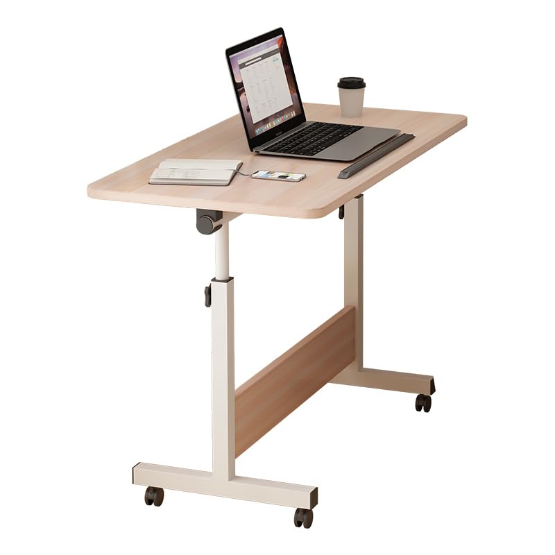 SAVYA HOME Multipurpose Manual Height Adjustable, Movable Desk with Wheels and Adjustable Table Top (30° - 90°) for Home, Office, Couch, Bedside Table (Beige)