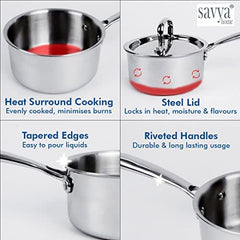 SAVYA HOME® Triply Kadai with SS Lid (26cm)-3 L, Triply Saucepan with SS Lid (18cm), Triply Casserole with SS Lid (22cm) - 4.0 L Combo | Stove & Induction Cookware |Heat Surround Cooking |