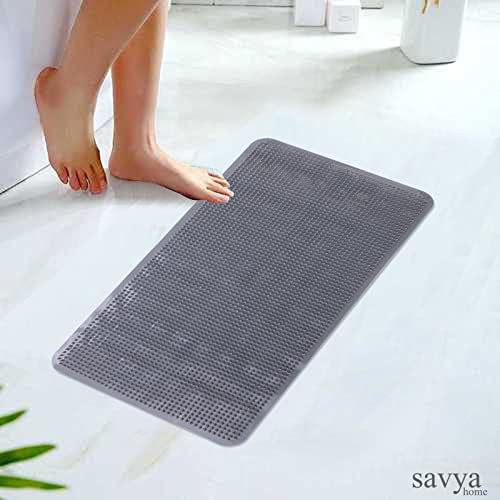 Savya Home Pack of 2 Bathroom Mat PVC/Non-Slip & Soft/Light Weight Mat for Living Room, Anti Skid Mat for Bathroom Floor/Shower Mat/Multipurpose Mat, Grey & Blue