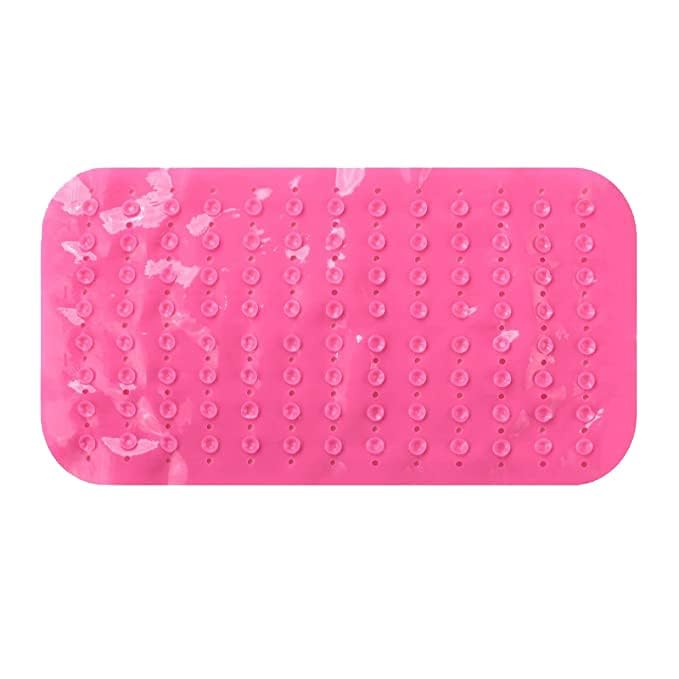 Savya Home Anti Skid Bath Mat for Bathroom, PVC Bath Mat with Suction Cup, Machine Washable Floor Mat (67x37 cm)| Pink