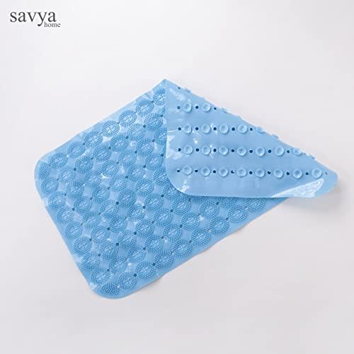 Savya Home Anti Skid Bath Mat for Bathroom, PVC Bath Mat with Suction Cup, Machine Washable Floor Mat (67x37 cm)|Light Green & Light Blue