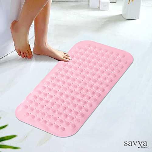 Savya Home Pack of 2 Diatom Mud Bathroom Floor Mat |71 x 35.5 cm|PVC Accu-Pebble Soft & Light Weight Anti-Skid Mat for Living Room,Bathroom/Shower Mat/Multipurpose(Pink & Sky Blue)