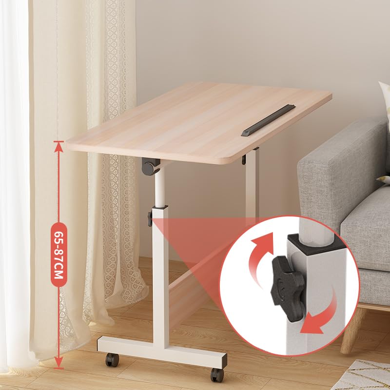 SAVYA HOME Multipurpose Manual Height Adjustable, Movable Desk with Wheels and Adjustable Table Top (30° - 90°) for Home, Office, Couch, Bedside Table (Beige)