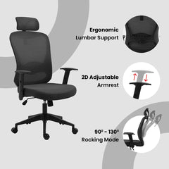 SAVYA HOME Nucleus High Back Ergonomic Home/Study/Office Chair with Adjustable headrest, armrest & Lumbar Support | 130° Recliner Chair with Height Adjustable seat (Black)
