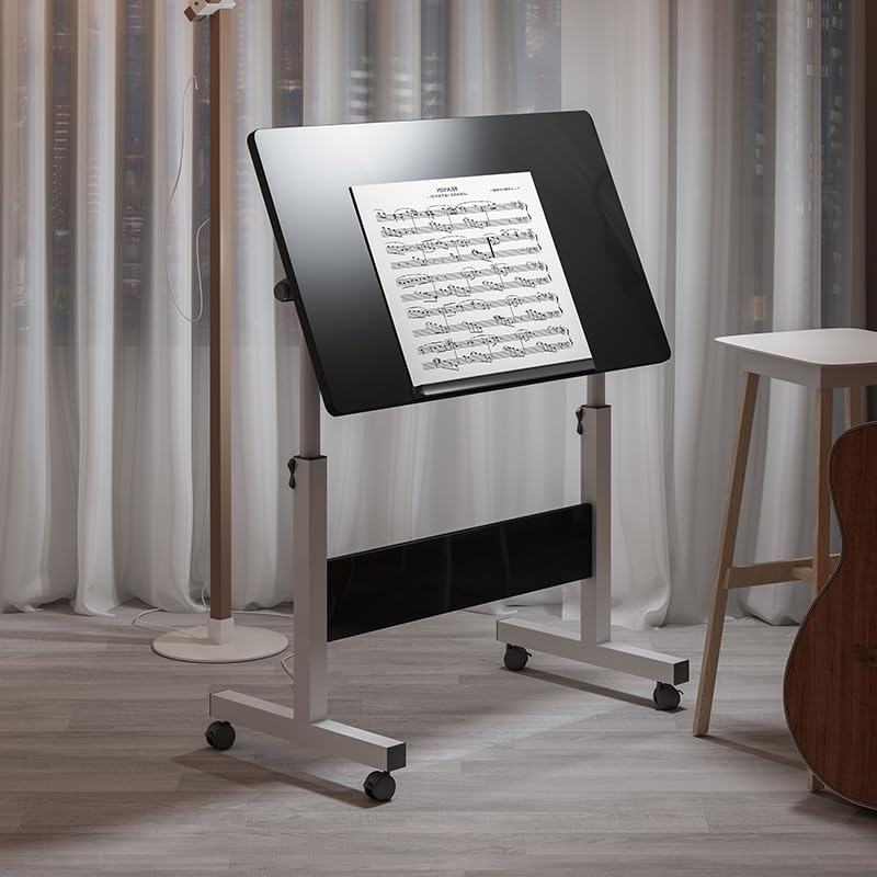 SAVYA HOME Multipurpose Manual Height Adjustable, Movable Desk with Wheels and Adjustable Table Top (30° - 90°) for Home, Office, Couch, Bedside Table (Black)