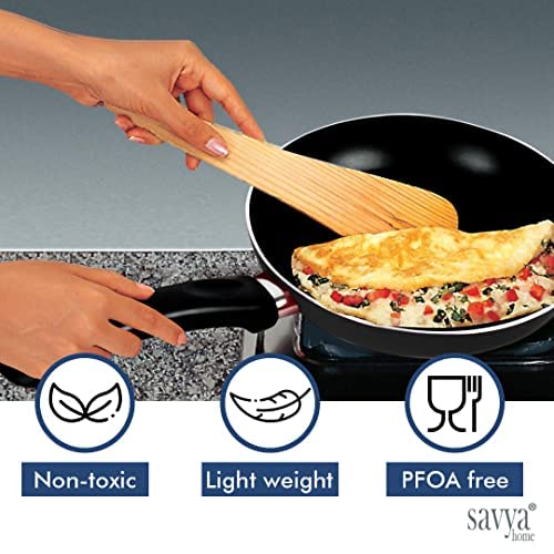 SAVYA HOME® Non-Stick Fry Pan - (18cm) 2.3mm & Hard Anodised Roti Tawa - 25cm Combo | Stove & Induction Cookware | Heat Surround Cooking | Riveted Handles