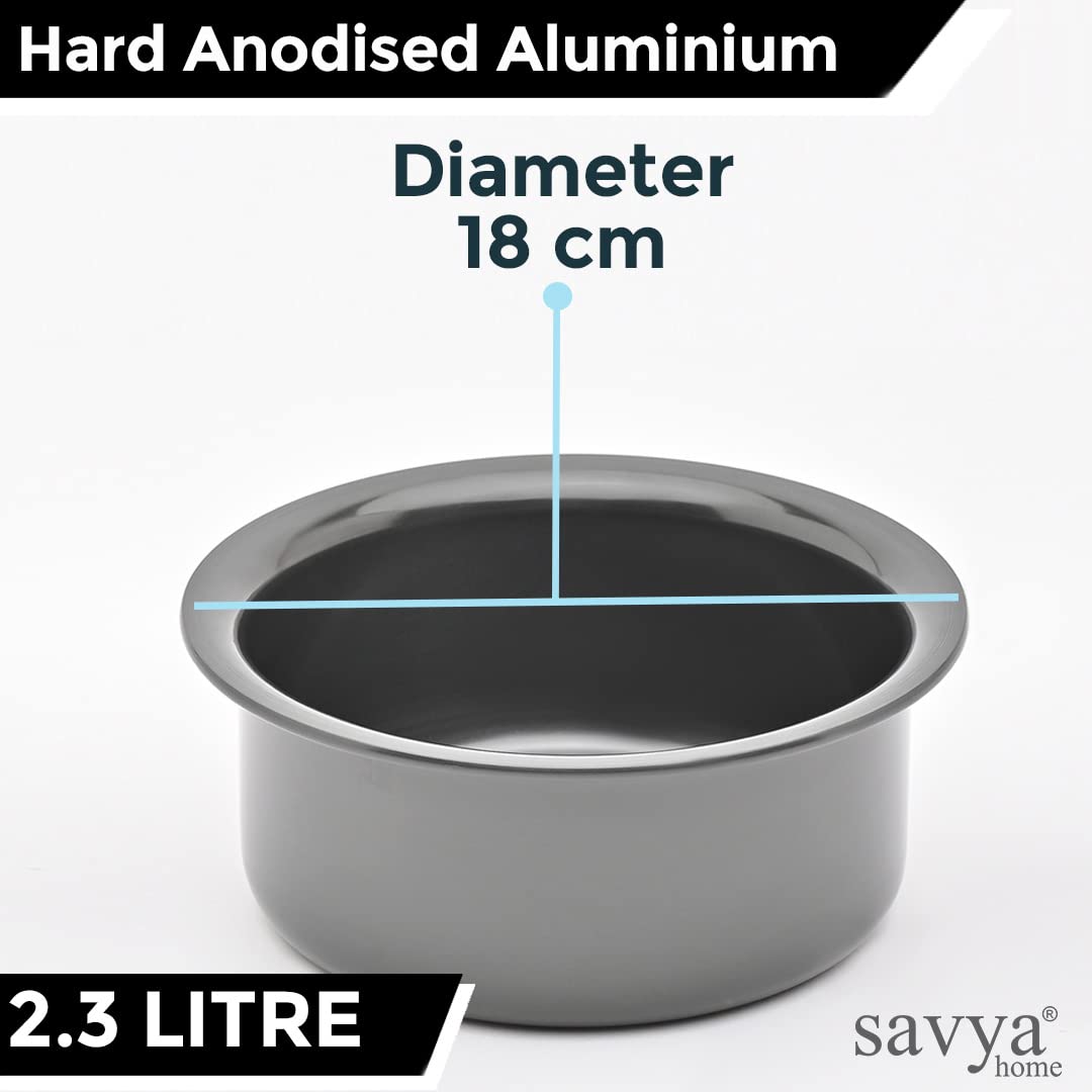 Savya Home Hard Anodized Tope | Non-Stick & Non-Corrosive Hard Anodized Aluminium | Even Heat Distribution for Healthy Cooking | Metal Spoon Friendly Surface | 2.3 liters