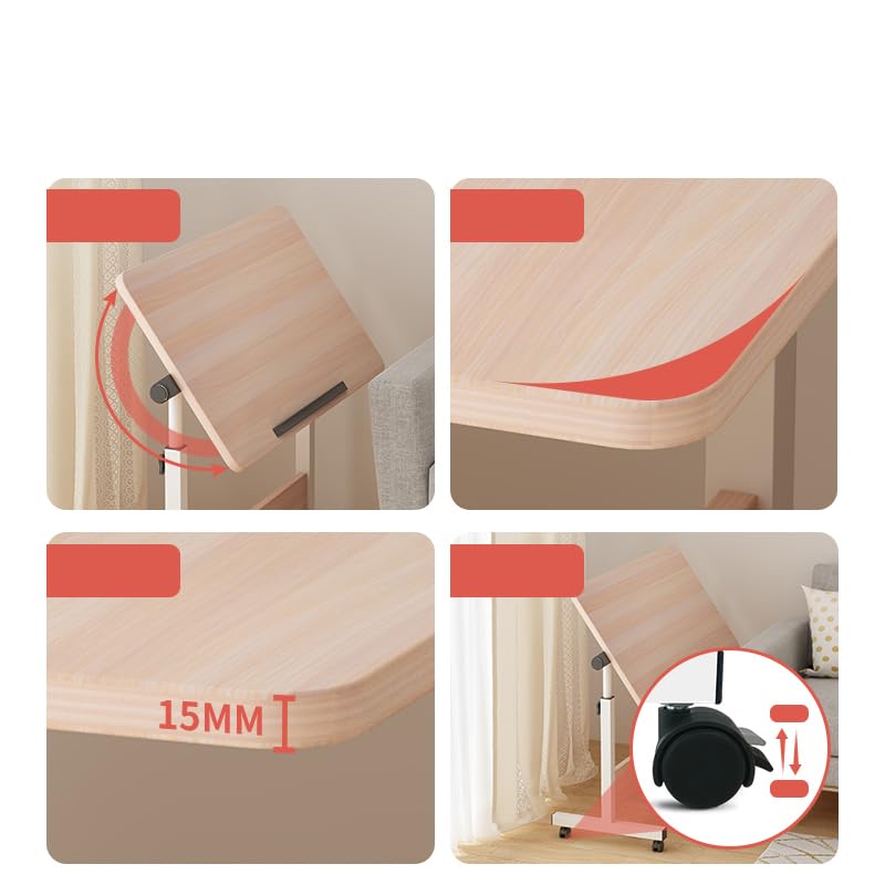 SAVYA HOME Multipurpose Manual Height Adjustable, Movable Desk with Wheels and Adjustable Table Top (30° - 90°) for Home, Office, Couch, Bedside Table (Beige)