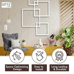 SAVYA HOME® Delta Executive Ergonomic Office Chair & Intersecting Wall Mounted Shelf (Set of 4 - White) Combo | Durable & Long Lasting | Home & Office Furniture | DIY Assemble