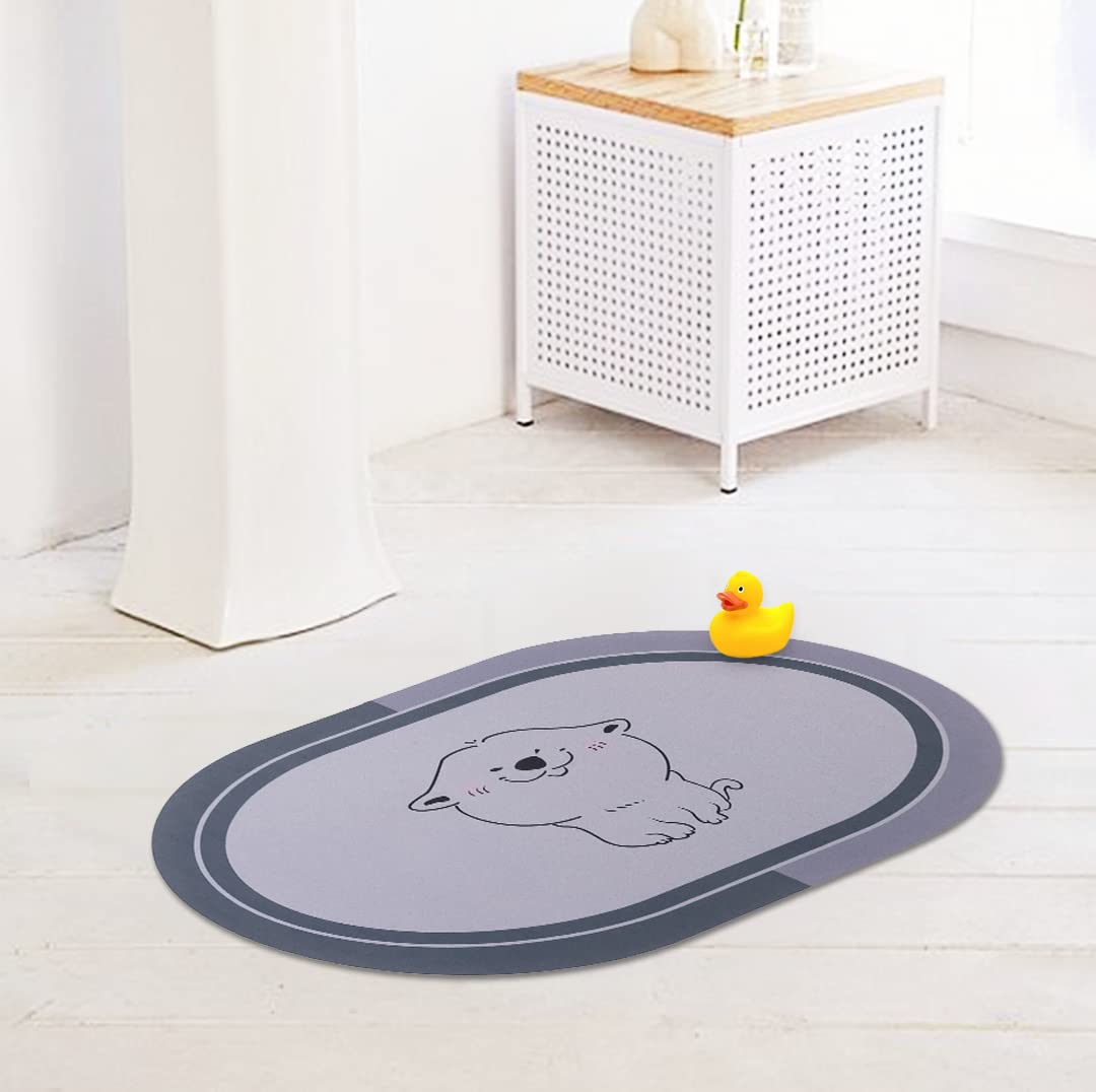 SAVYA HOME Multipurpose Mat for Kids Bedroom, Play Area, Living Room, Bathroom, Shower | 60 x 40, Grey | Anti-Skid, Cute Cartoon Design