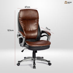 SAVYA HOME Leatherette Executive Office Chair|Study Chair for Office, Home|High Back Ergonomic Chair for Office, Spacious Cushion Seat & Heavy Duty Chromed Base, Brown & Black