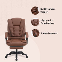 SAVYA HOME Virtue Leatherette Boss Chair with Linkage Armrest,2 Point Massage Function, Home & Office Chair| 135°Recliner Chair, Wide footrest, Study Chair, Chair for Study Table,Black (Black)