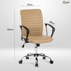 SAVYA HOME Leatherette Executive Office Chair|Study Chair for Office, Home|Mid Back Ergonomic Chair with Soft PP armrest for Office, Spacious Cushion Seat & Heavy Duty Chromed Base, Beige