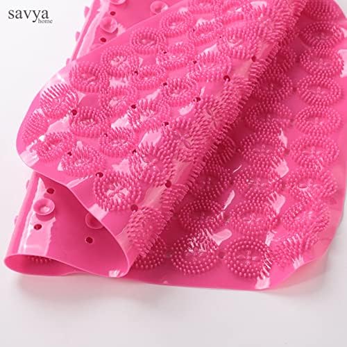 Savya Home Anti Skid Bath Mat for Bathroom, PVC Bath Mat with Suction Cup, Machine Washable Floor Mat (67x37 cm)| Pink