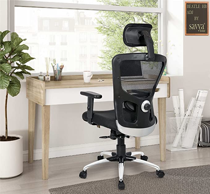 SAVYA HOME Beatle High Back Ergonomic Office Chair | Adjustable Arms & 2D Lumbar Support | Ergonomic Meshback | Black Pack of 2