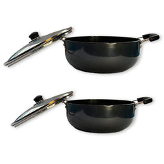 SAVYA HOME® Hard Anodised Aluminium Kadai with Lid (20 cm) - 2.4 L & (26cm) - 4.4 L Combo | Set of 2 |Heat Surround Cooking | Gas & Induction Cookware | Black