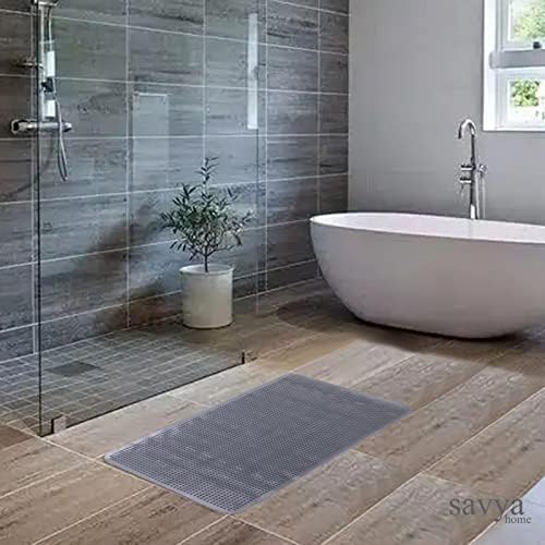 Savya Home Pack of 2 Bathroom Mat PVC/Non-Slip & Soft/Light Weight Mat for Living Room, Anti Skid Mat for Bathroom Floor/Shower Mat/Multipurpose Mat, Grey & Blue