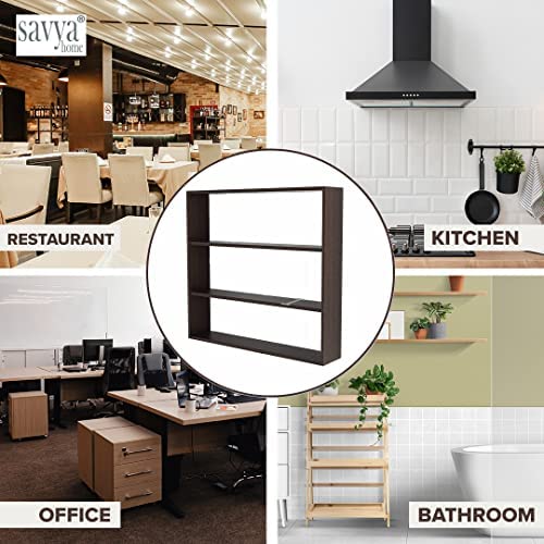 SAVYA HOME® Tree-Shaped Shelf (Wenge) & Kitchen Shelf (Black) Combo | Durable & Long Lasting | Home & Office Furniture | DIY Assemble