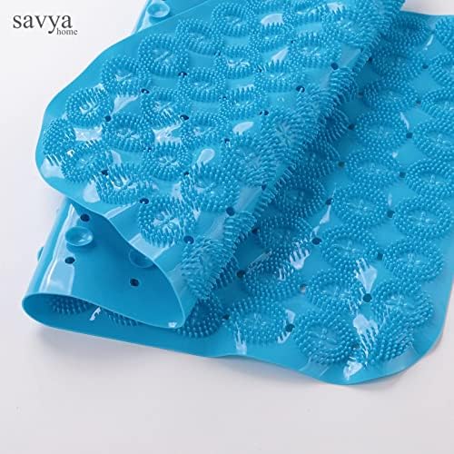 Savya Home Anti Skid Bath Mat for Bathroom, PVC Bath Mat with Suction Cup, Machine Washable Floor Mat (67x37 cm)| Blue
