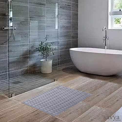 SAVYA HOME Pack of 2 PVC Bathmats | 40x71cm | Anti-Skid mat, Living Room mat, Doormat, Multipurpose mat(Grey)
