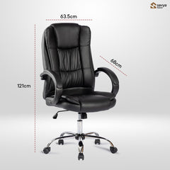SAVYA HOME Leatherette Executive Office Chair|Study Chair for Office, Home|High Back Ergonomic Chair with Soft PU armrest for Office, Spacious Cushion Seat & Heavy Duty Chromed Base, Black