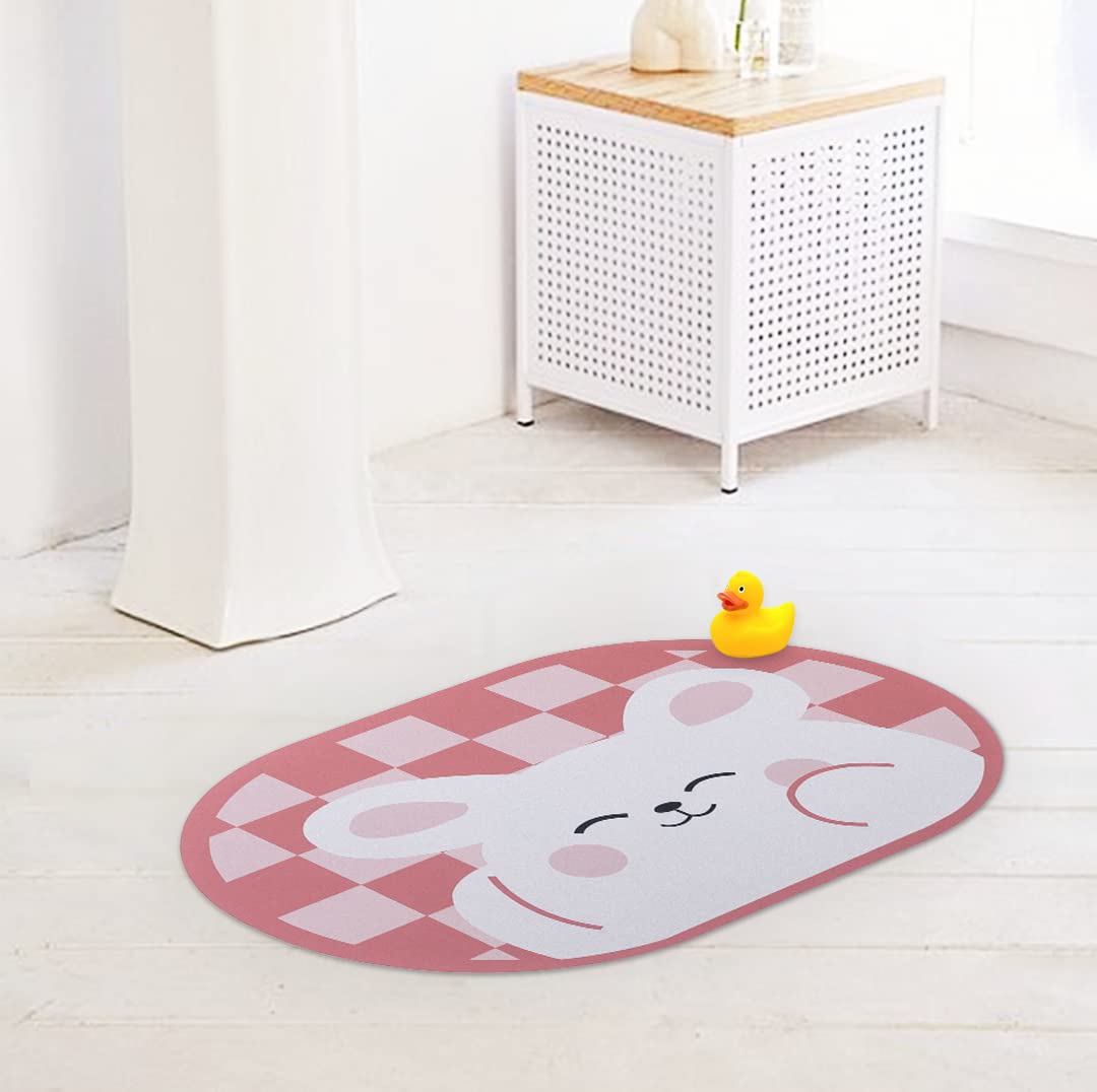 SAVYA HOME Multipurpose Mat for Kids Bedroom, Play Area, Living Room, Bathroom, Shower | 60 x 40 | Anti-Skid, Cute Pink Bunny Doormat for Girls Bedroom