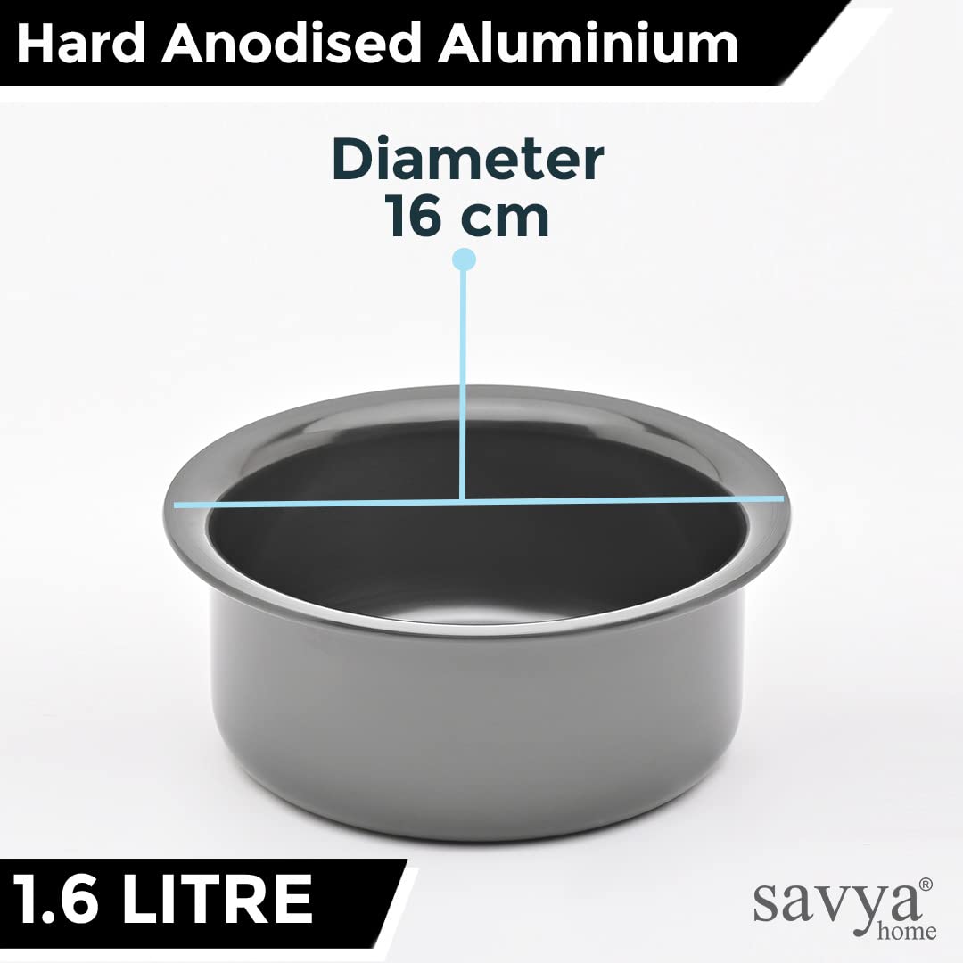 Savya Home Hard Anodized Tope | Non-Stick & Non-Corrosive Hard Anodized Aluminium | Even Heat Distribution for Healthy Cooking | Metal Spoon Friendly Surface | 1.6 litres