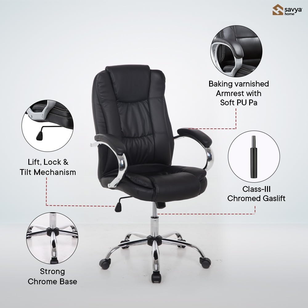 High Living Exclusive Black Leatherette High Back Office Chair