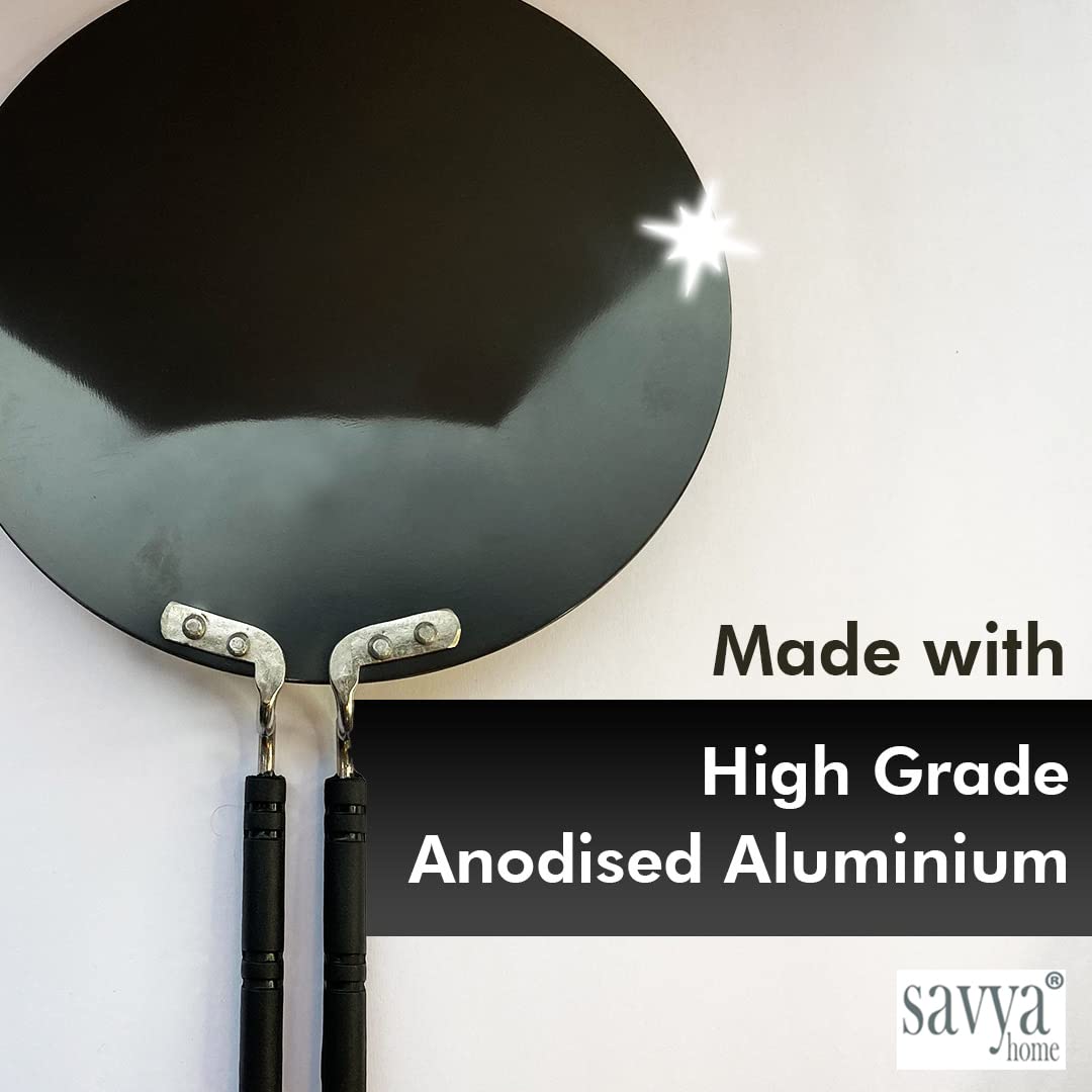SAVYA HOME Hard Anodized Roti Tawa with Handle | 25 cm Diameter | High  Grade Aluminium | Scratch Resistant Surface | Riveted Handles | Roti & Dosa