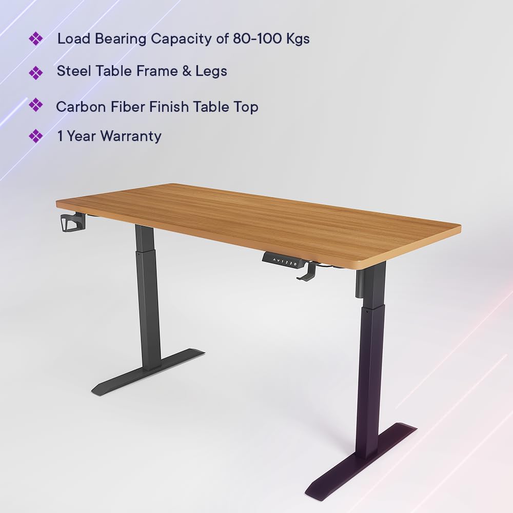 SAVYA HOME Multipurpose Electric Height Adj. Engineered Wood Table Desk, Ergonomic Sit-Stand Desk, Digital Display with Memory Preset Option, Cup Holder & Earphone Hook (140 * 60*(72-117) cm), Walnut