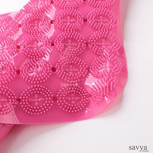 Savya Home Anti Skid Bath Mat for Bathroom, PVC Bath Mat with Suction Cup, Machine Washable Floor Mat (67x37 cm)| Pink