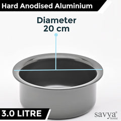 Savya Home Hard Anodized Tope | Non-Stick & Non-Corrosive Hard Anodized Aluminium | Even Heat Distribution for Healthy Cooking | Metal Spoon Friendly Surface | 3.0 liters