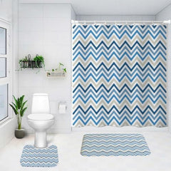 SAVYA HOME Shower Curtain (1) & Bathroom Mat (2) Set, Shower Curtains for Bathroom I, Waterproof Fabric I Anti Skid Mat for Bathroom Floor I Blue Aztec Print, Pack of 3
