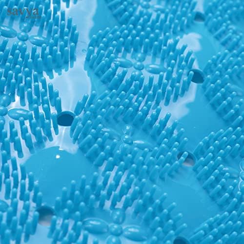 Savya Home Anti Skid Bath Mat for Bathroom, PVC Bath Mat with Suction Cup, Machine Washable Floor Mat (67x37 cm)| Light Green & Blue