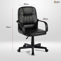 SAVYA HOME Leatherette Executive Office Chair|Study Chair for Office, Home|Mid Back Ergonomic Chair with Armrest for Office, Spacious Cushion Seat & Heavy Duty Nylon Base, Black